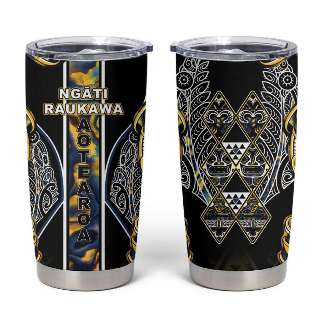 Aotearoa Ngati Raukawa Tumbler Cup Maori Tribal Yellow And Navy Paua Shell Pattern