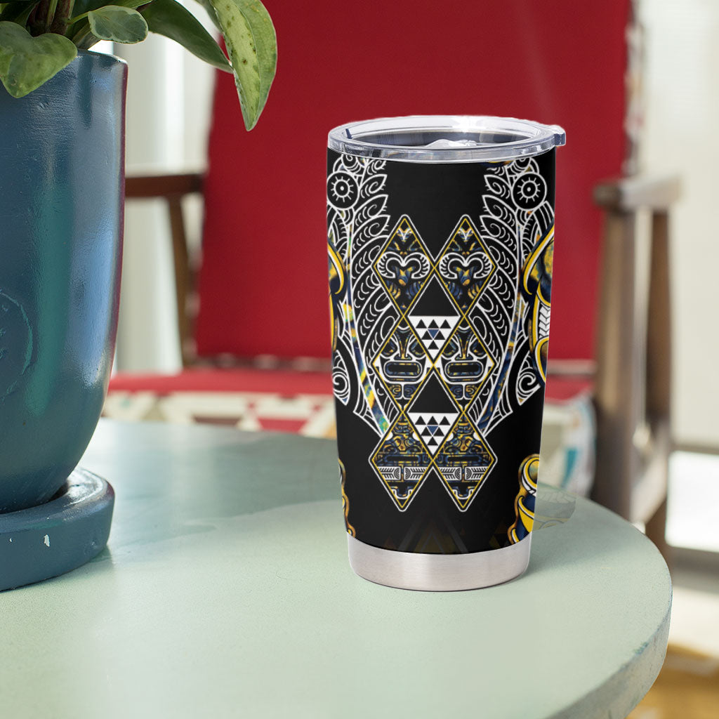 Aotearoa Ngati Raukawa Tumbler Cup Maori Tribal Yellow And Navy Paua Shell Pattern