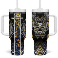 Aotearoa Ngati Raukawa Tumbler With Handle Maori Tribal Yellow And Navy Paua Shell Pattern