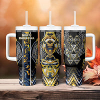 Aotearoa Ngati Raukawa Tumbler With Handle Maori Tribal Yellow And Navy Paua Shell Pattern