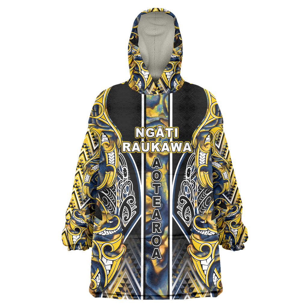 Aotearoa Ngati Raukawa Wearable Blanket Hoodie Maori Tribal Yellow And Navy Paua Shell Pattern DT05 One Size Yellow - Polynesian Pride