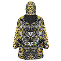 Aotearoa Ngati Raukawa Wearable Blanket Hoodie Maori Tribal Yellow And Navy Paua Shell Pattern