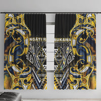 Aotearoa Ngati Raukawa Window Curtain Maori Tribal Yellow And Navy Paua Shell Pattern