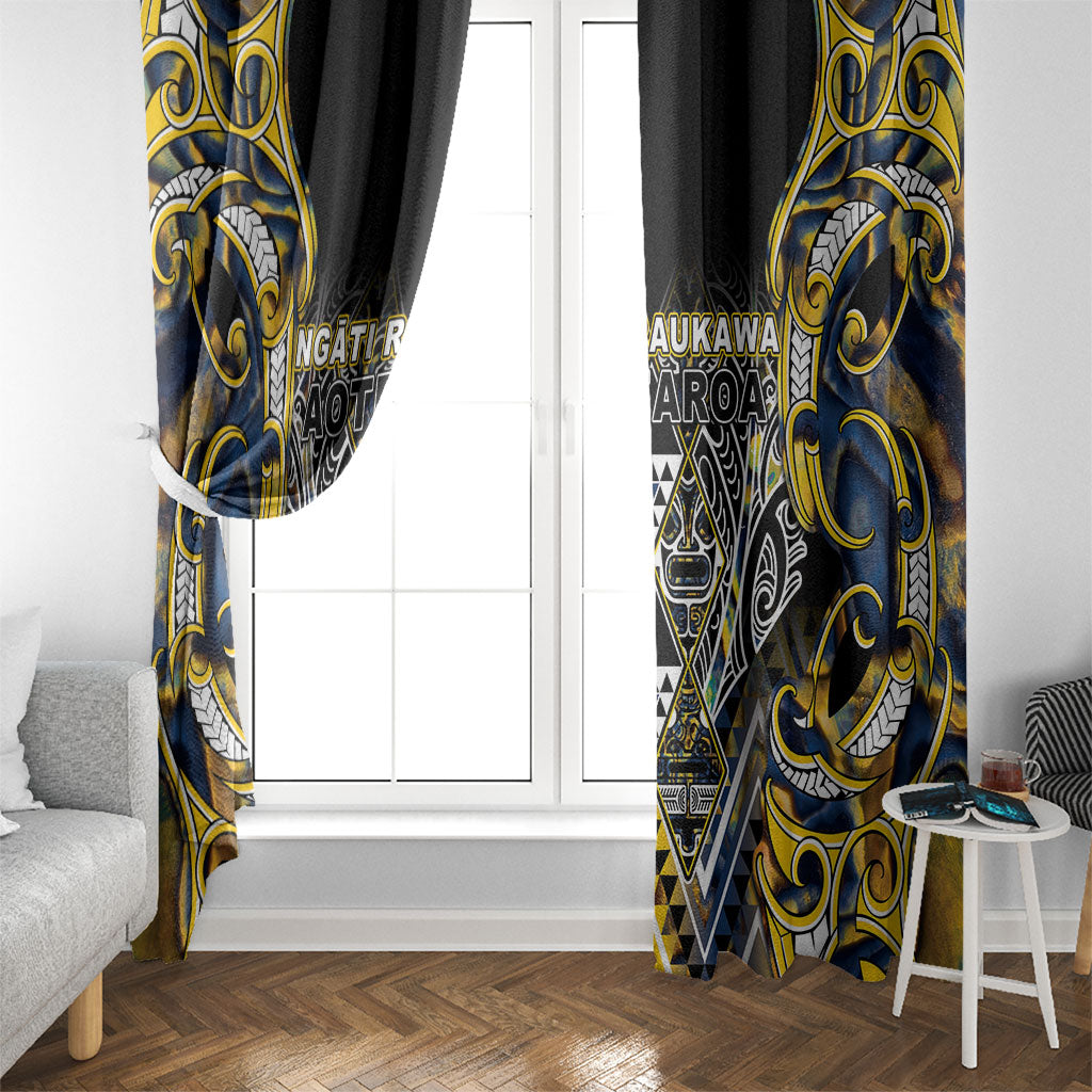 Aotearoa Ngati Raukawa Window Curtain Maori Tribal Yellow And Navy Paua Shell Pattern