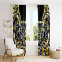 Aotearoa Ngati Raukawa Window Curtain Maori Tribal Yellow And Navy Paua Shell Pattern