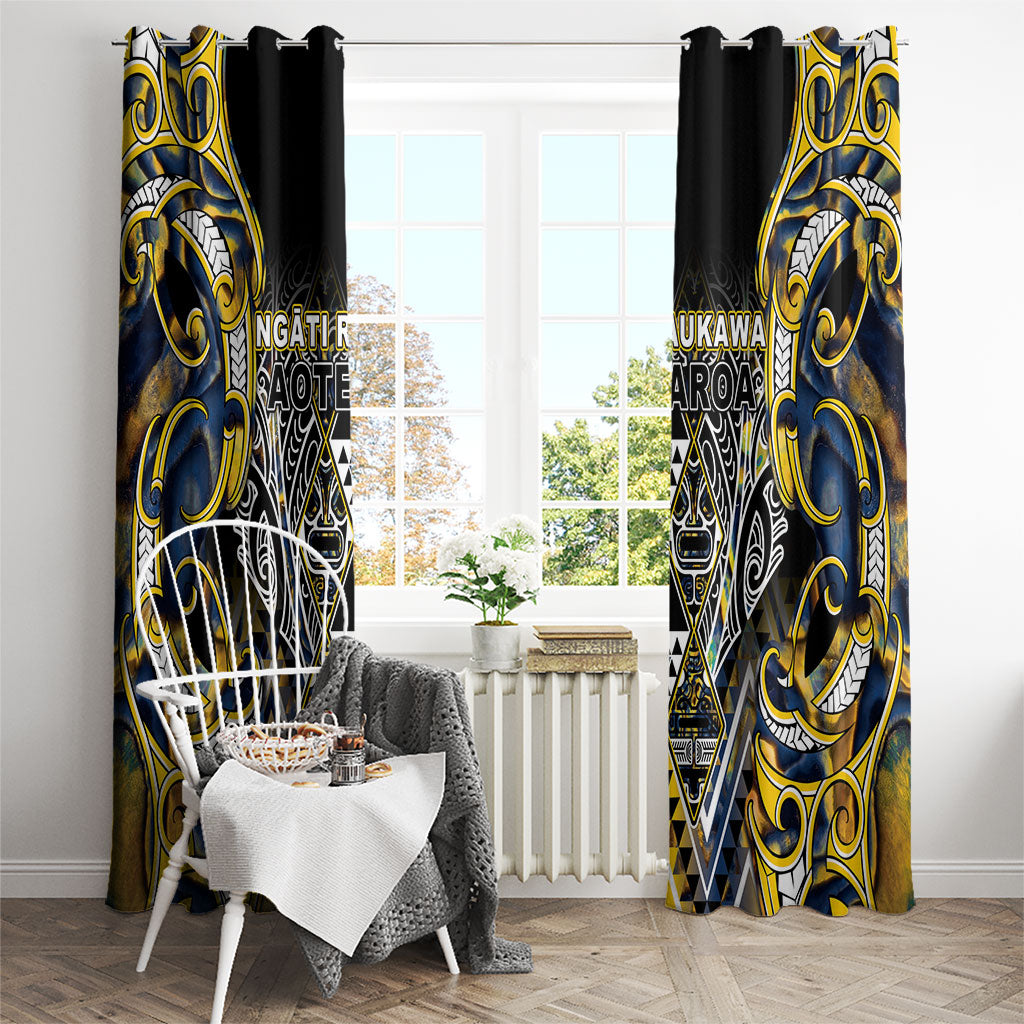 Aotearoa Ngati Raukawa Window Curtain Maori Tribal Yellow And Navy Paua Shell Pattern