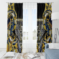 Aotearoa Ngati Raukawa Window Curtain Maori Tribal Yellow And Navy Paua Shell Pattern