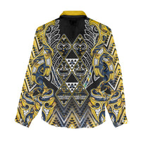 Aotearoa Ngati Raukawa Women Casual Shirt Maori Tribal Yellow And Navy Paua Shell Pattern