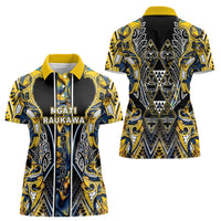 Aotearoa Ngati Raukawa Women Polo Shirt Maori Tribal Yellow And Navy Paua Shell Pattern