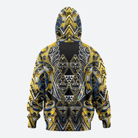 Aotearoa Ngati Raukawa Zip Hoodie Maori Tribal Yellow And Navy Paua Shell Pattern