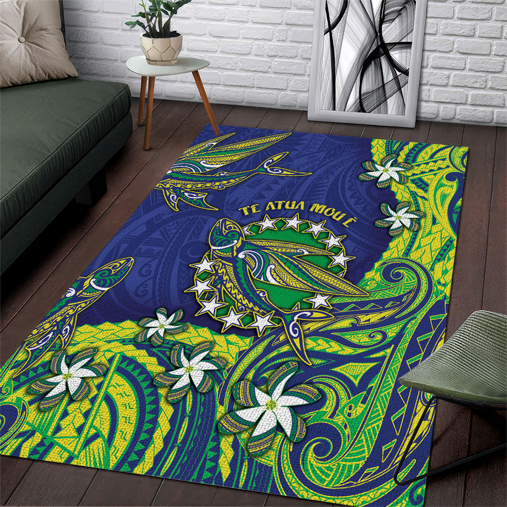 Cook Islands Language Week Area Rug Flying Fish 15 Stars Tribal Patterns