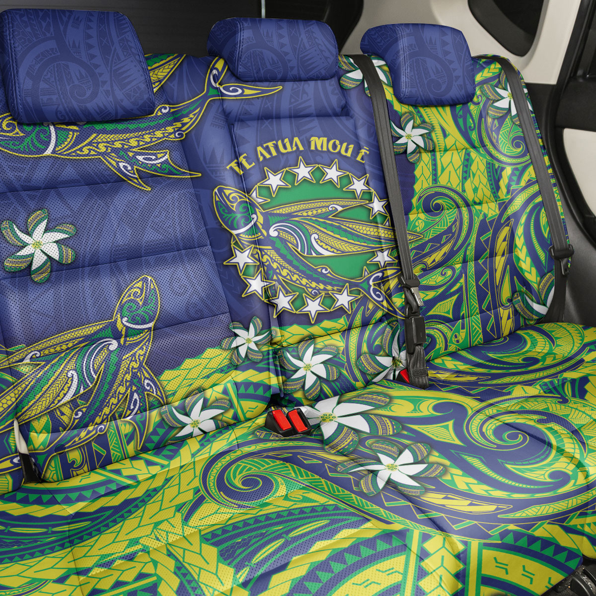 Cook Islands Language Week Back Car Seat Cover Flying Fish 15 Stars Tribal Patterns