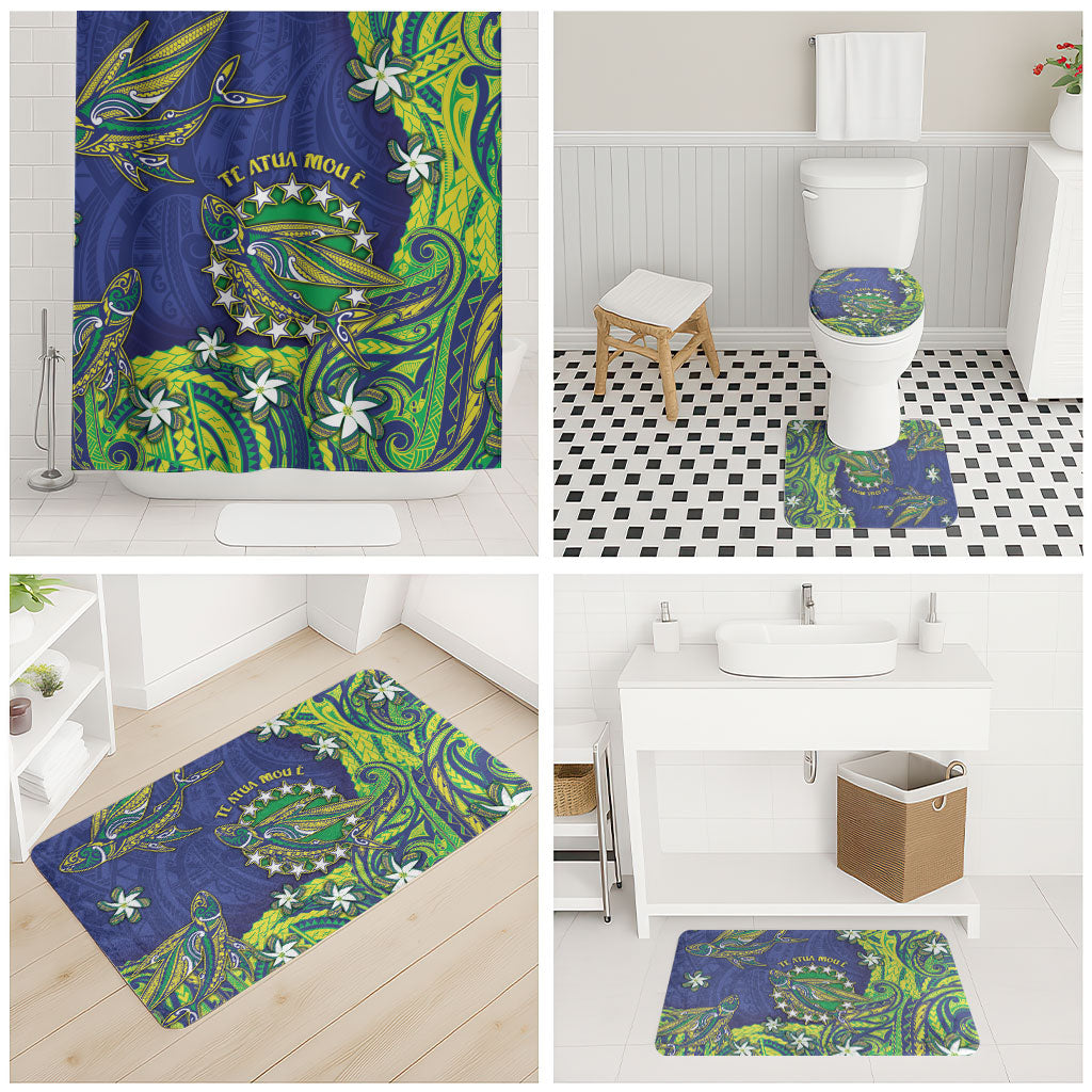 Cook Islands Language Week Bathroom Set Flying Fish 15 Stars Tribal Patterns
