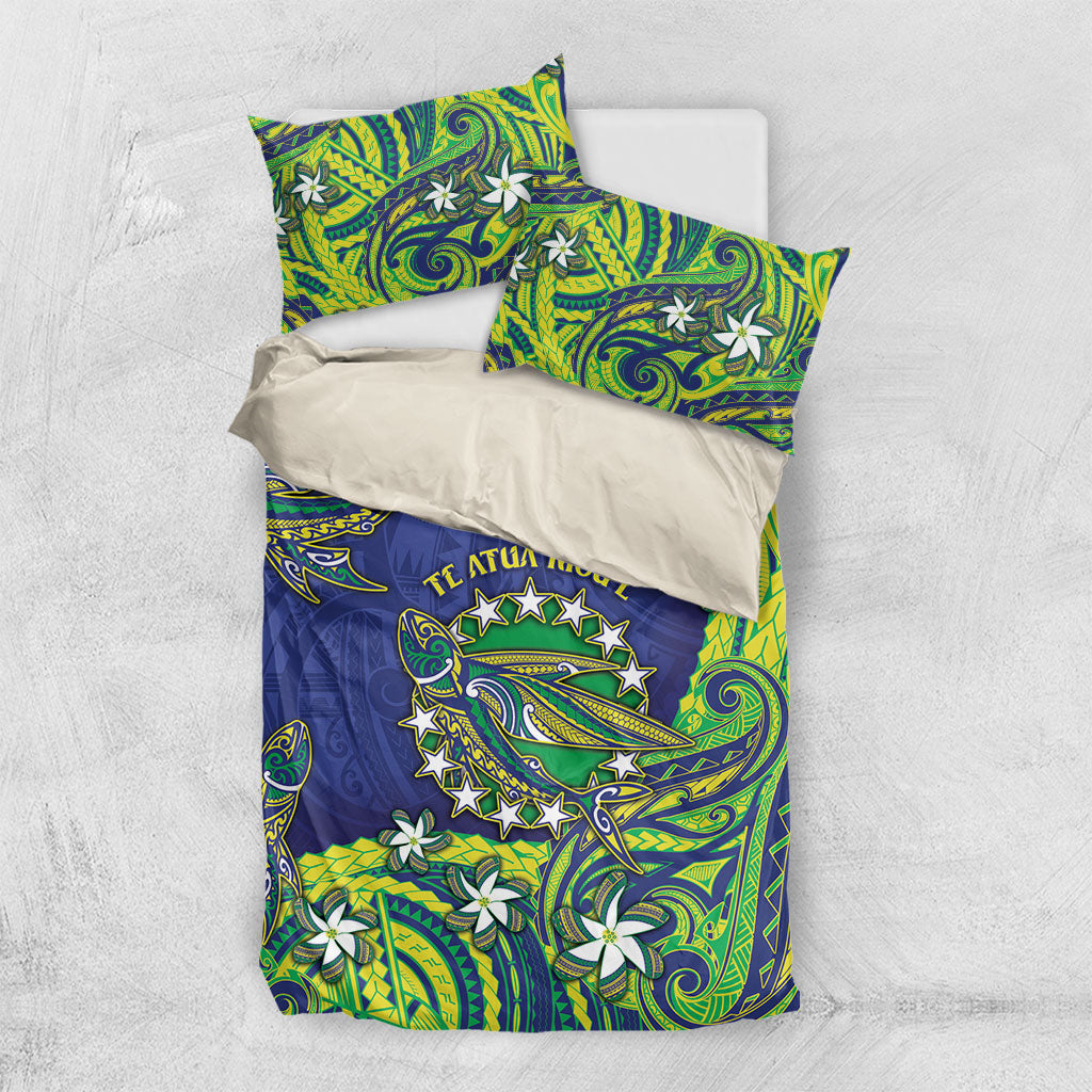 Cook Islands Language Week Bedding Set Flying Fish 15 Stars Tribal Patterns