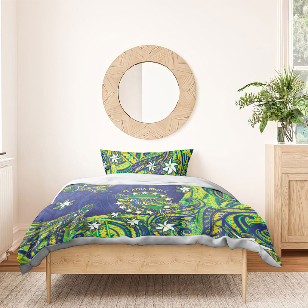 Cook Islands Language Week Bedding Set Flying Fish 15 Stars Tribal Patterns