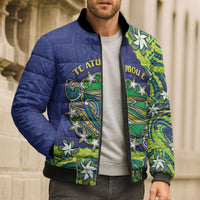 Cook Islands Language Week Bomber Puffer Jacket Flying Fish 15 Stars Tribal Patterns