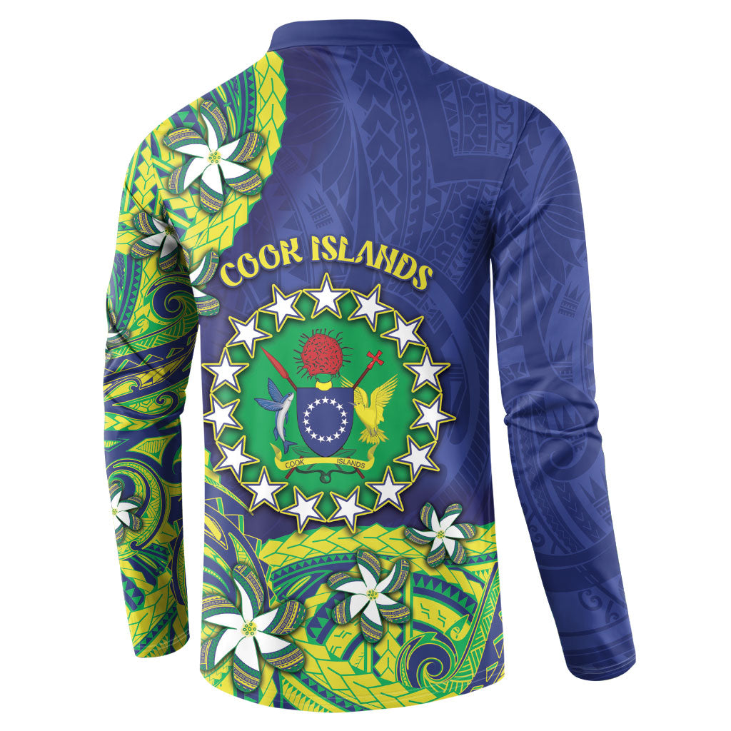Cook Islands Language Week Button Sweatshirt Flying Fish 15 Stars Tribal Patterns