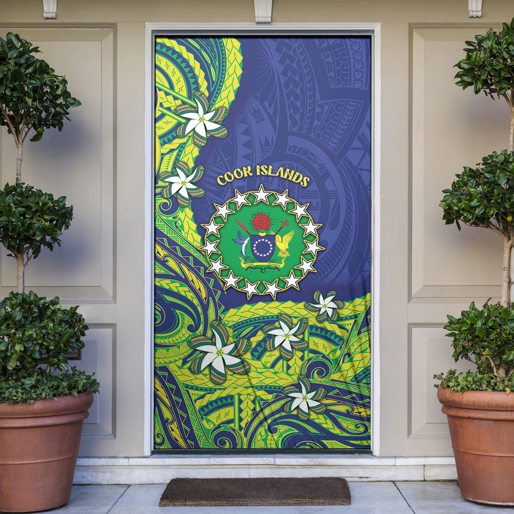 Cook Islands Language Week Door Cover Flying Fish 15 Stars Tribal Patterns