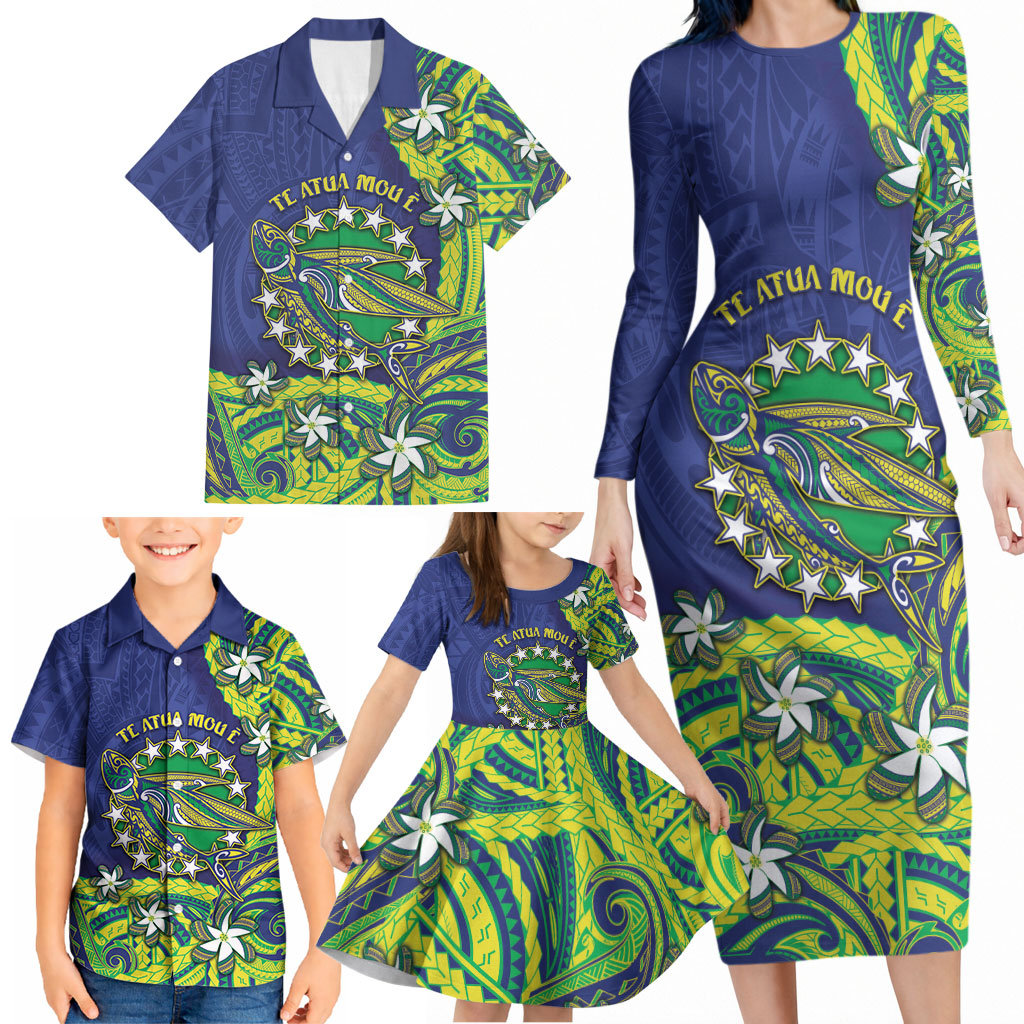 Cook Islands Language Week Family Matching Long Sleeve Bodycon Dress and Hawaiian Shirt Flying Fish 15 Stars Tribal Patterns DT05 - Polynesian Pride