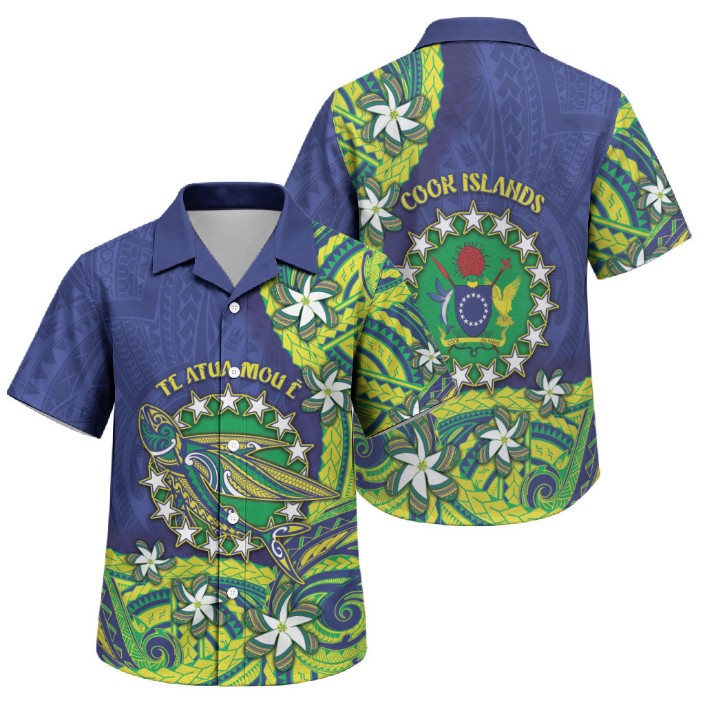Cook Islands Language Week Family Matching Short Sleeve Bodycon Dress and Hawaiian Shirt Flying Fish 15 Stars Tribal Patterns