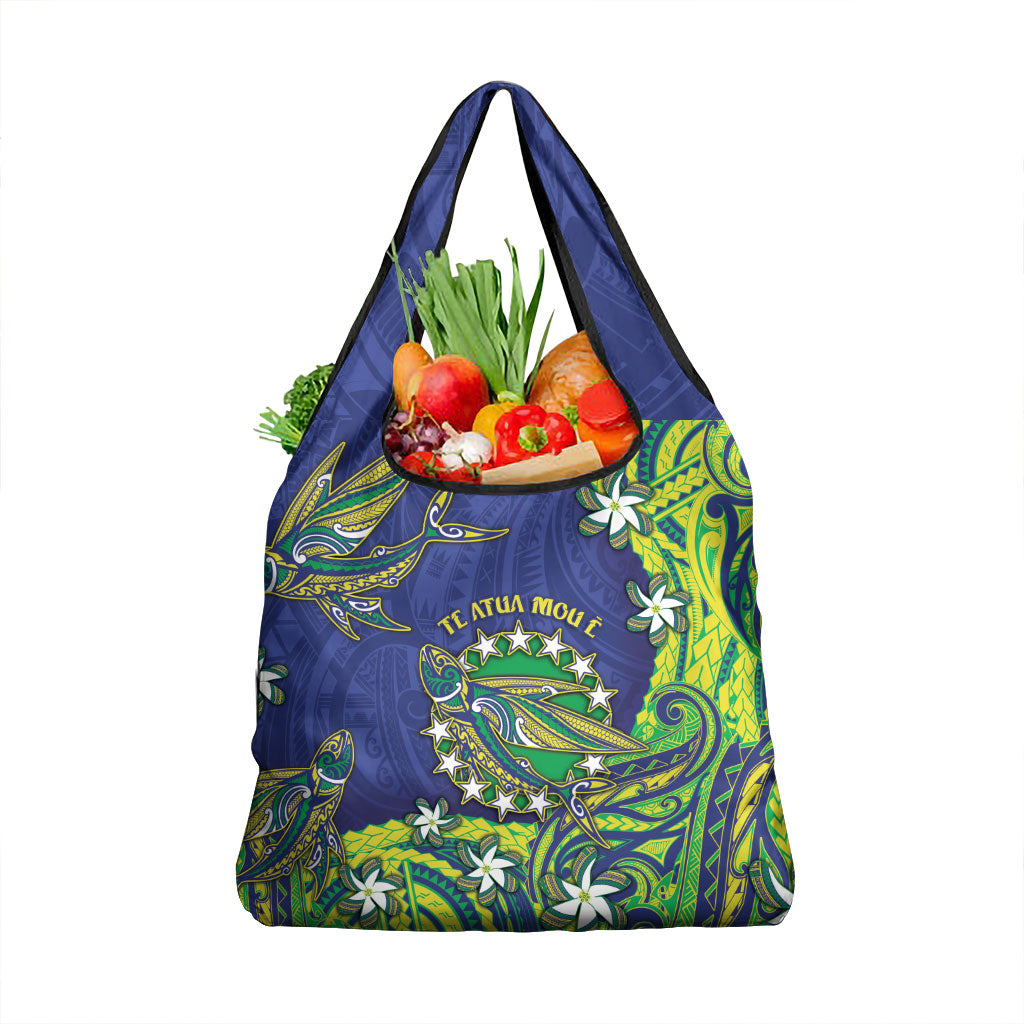 Cook Islands Language Week Grocery Bag Flying Fish 15 Stars Tribal Patterns