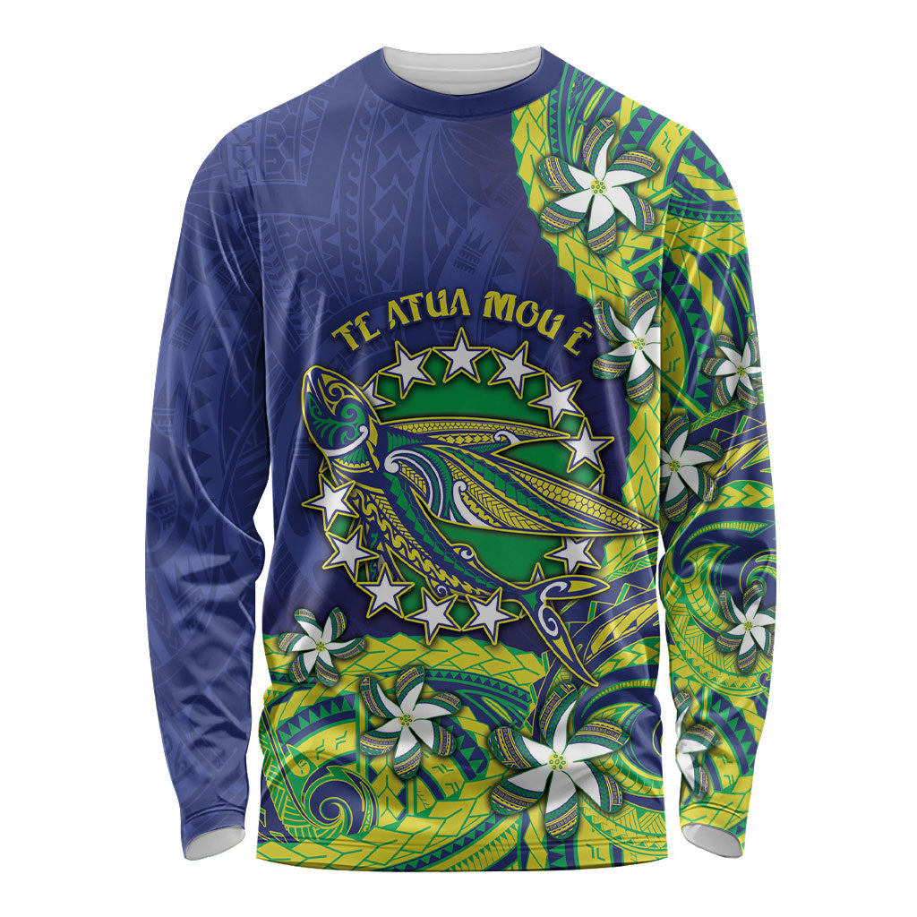 Cook Islands Language Week Long Sleeve Shirt Flying Fish 15 Stars Tribal Patterns