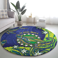Cook Islands Language Week Round Carpet Flying Fish 15 Stars Tribal Patterns