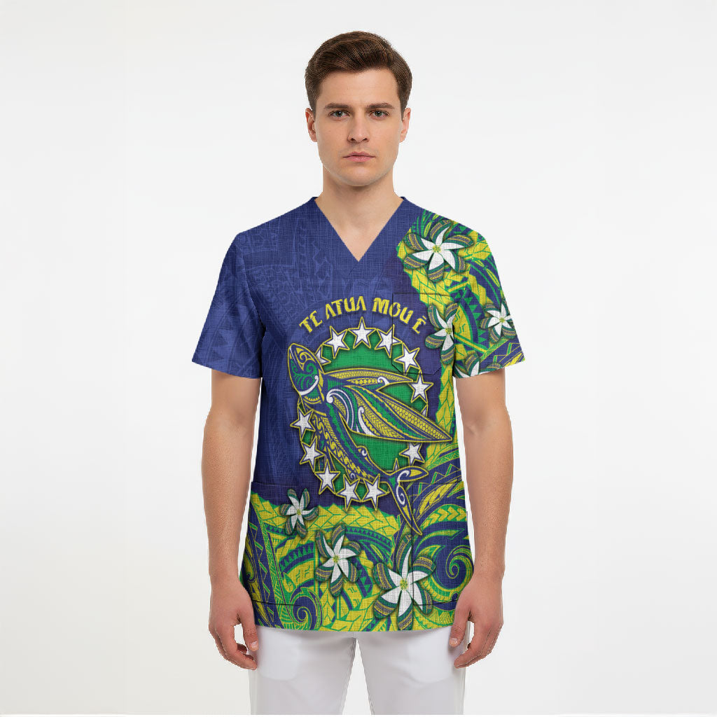 Cook Islands Language Week Scrub Top Flying Fish 15 Stars Tribal Patterns