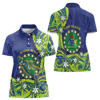 Cook Islands Language Week Women Polo Shirt Flying Fish 15 Stars Tribal Patterns