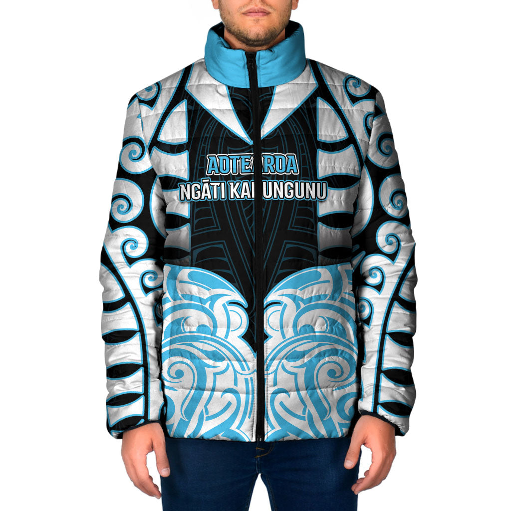Custom Aotearoa Ngati Kahungunu Padded Jacket New Zealand Traditional Maori Pattern DT05 Men Blue - Polynesian Pride
