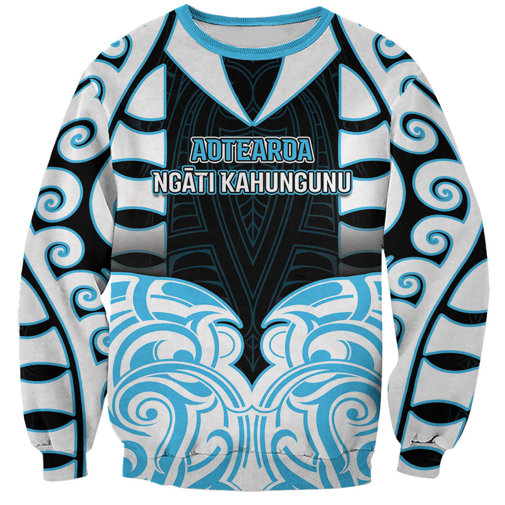 Custom Aotearoa Ngati Kahungunu Sweatshirt New Zealand Traditional Maori Pattern DT05 Unisex Blue - Polynesian Pride