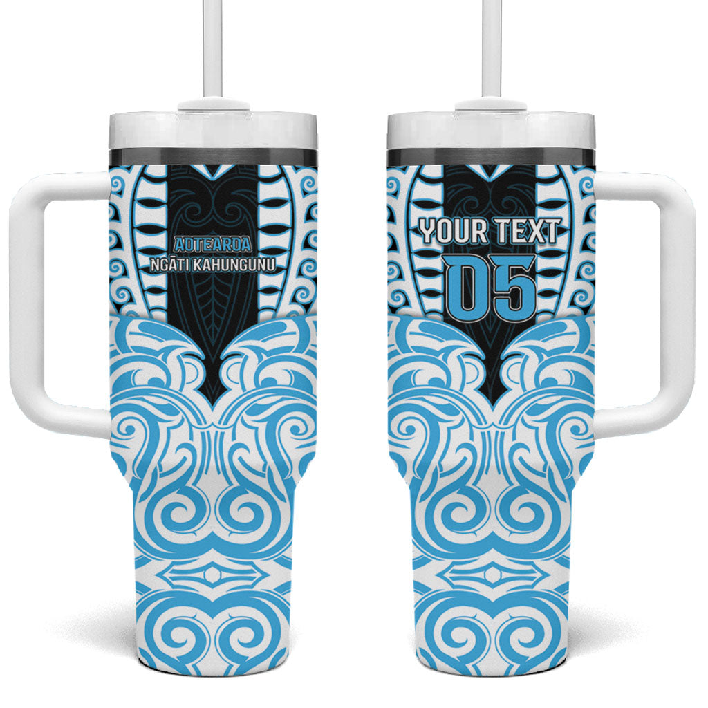 Custom Aotearoa Ngati Kahungunu Tumbler With Handle New Zealand Traditional Maori Pattern DT05 One Size: 40 oz Blue - Polynesian Pride