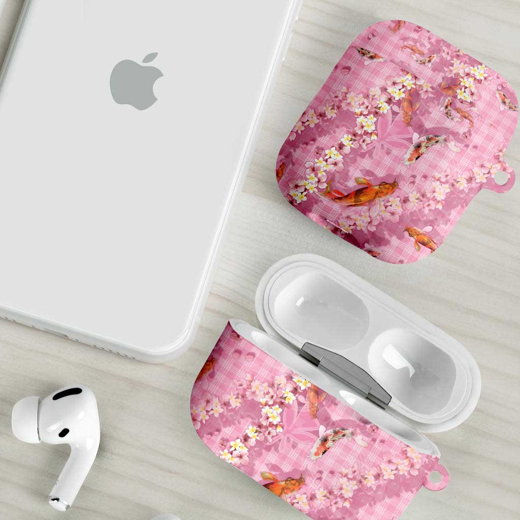 Pink Palaka Hawaiian And Japanese AirPods Case Sakura Lei With Koi Fish - Polynesian Pride