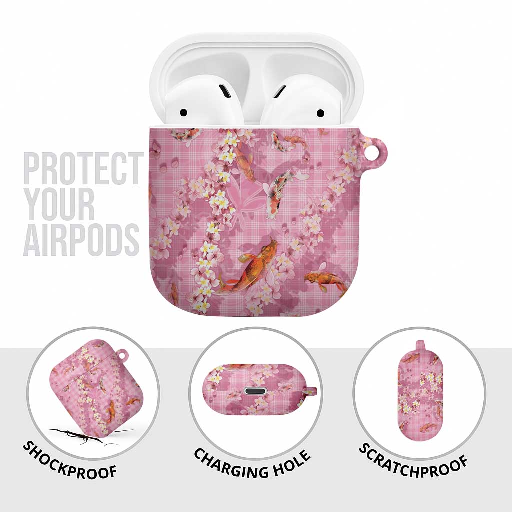 Pink Palaka Hawaiian And Japanese AirPods Case Sakura Lei With Koi Fish - Polynesian Pride