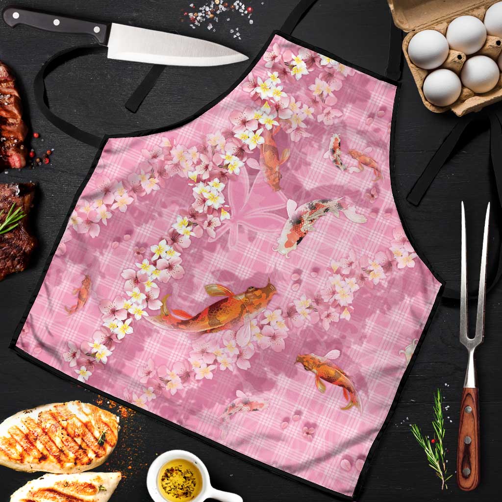 Pink Palaka Hawaiian And Japanese Apron Sakura Lei With Koi Fish - Polynesian Pride
