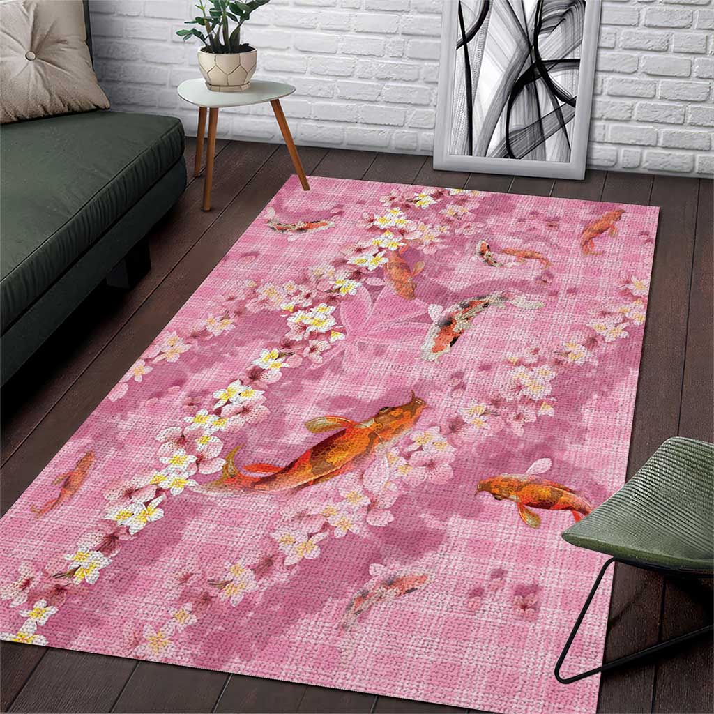 Pink Palaka Hawaiian And Japanese Area Rug Sakura Lei With Koi Fish - Polynesian Pride