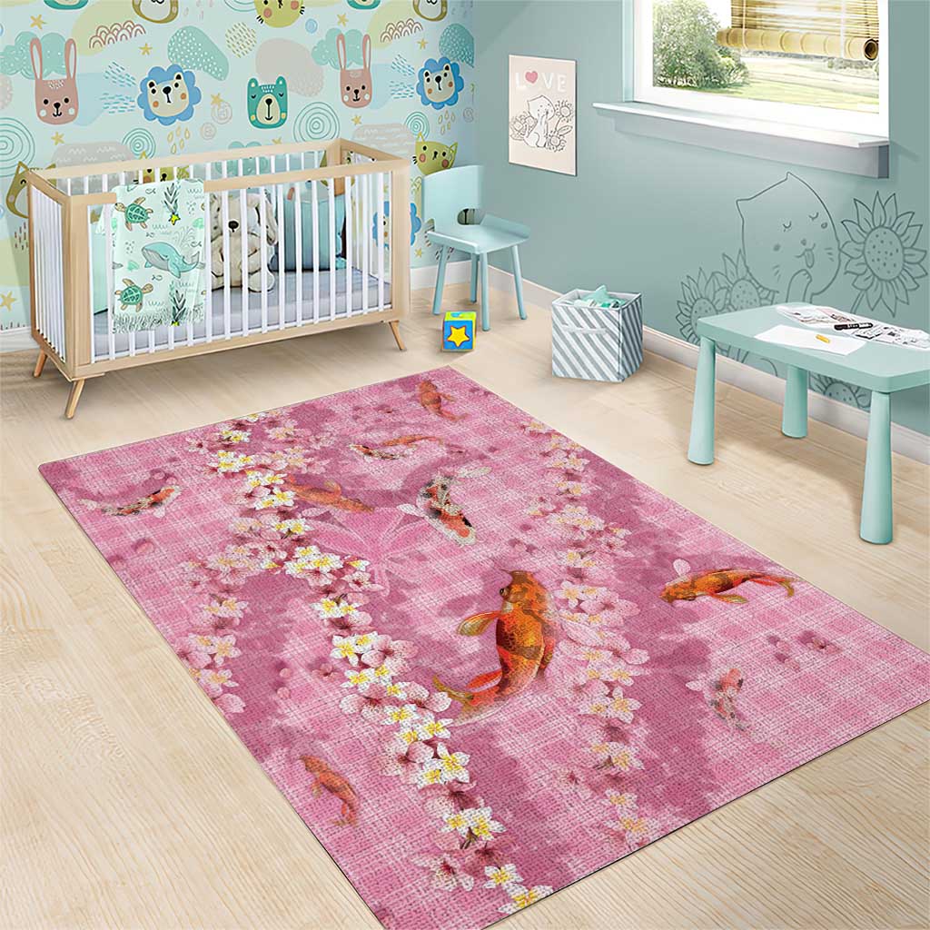 Pink Palaka Hawaiian And Japanese Area Rug Sakura Lei With Koi Fish - Polynesian Pride