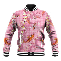 Pink Palaka Hawaiian And Japanese Baseball Jacket Sakura Lei With Koi Fish - Polynesian Pride