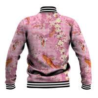 Pink Palaka Hawaiian And Japanese Baseball Jacket Sakura Lei With Koi Fish - Polynesian Pride