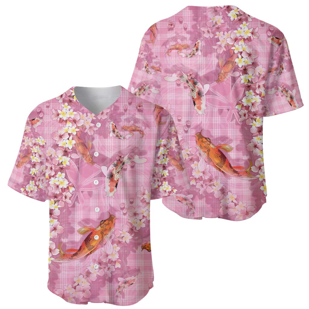 Pink Palaka Hawaiian And Japanese Baseball Jersey Sakura Lei With Koi Fish - Polynesian Pride