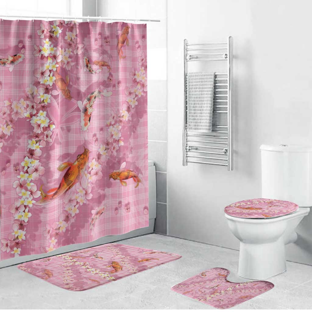 Pink Palaka Hawaiian And Japanese Bathroom Set Sakura Lei With Koi Fish - Polynesian Pride