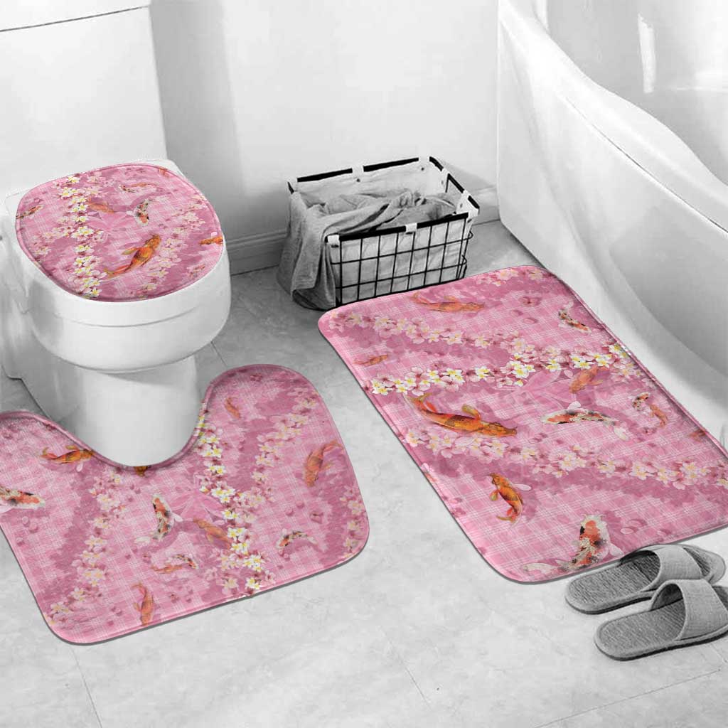 Pink Palaka Hawaiian And Japanese Bathroom Set Sakura Lei With Koi Fish - Polynesian Pride