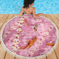 Pink Palaka Hawaiian And Japanese Beach Blanket Sakura Lei With Koi Fish - Polynesian Pride