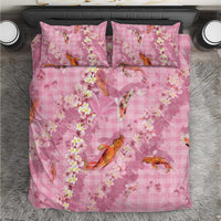 Pink Palaka Hawaiian And Japanese Bedding Set Sakura Lei With Koi Fish - Polynesian Pride