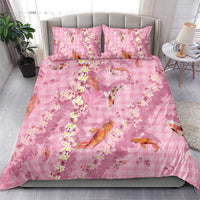 Pink Palaka Hawaiian And Japanese Bedding Set Sakura Lei With Koi Fish - Polynesian Pride