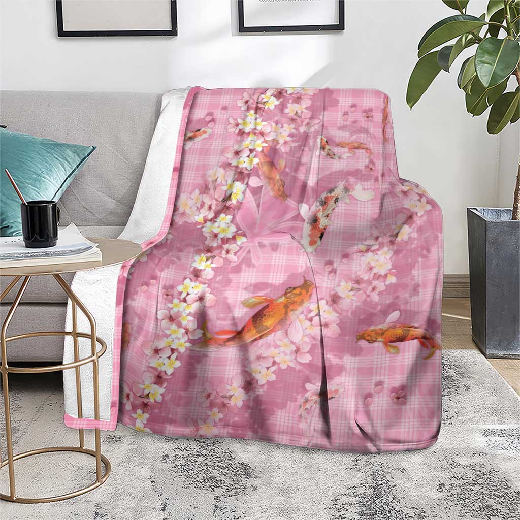 Pink Palaka Hawaiian And Japanese Blanket Sakura Lei With Koi Fish - Polynesian Pride