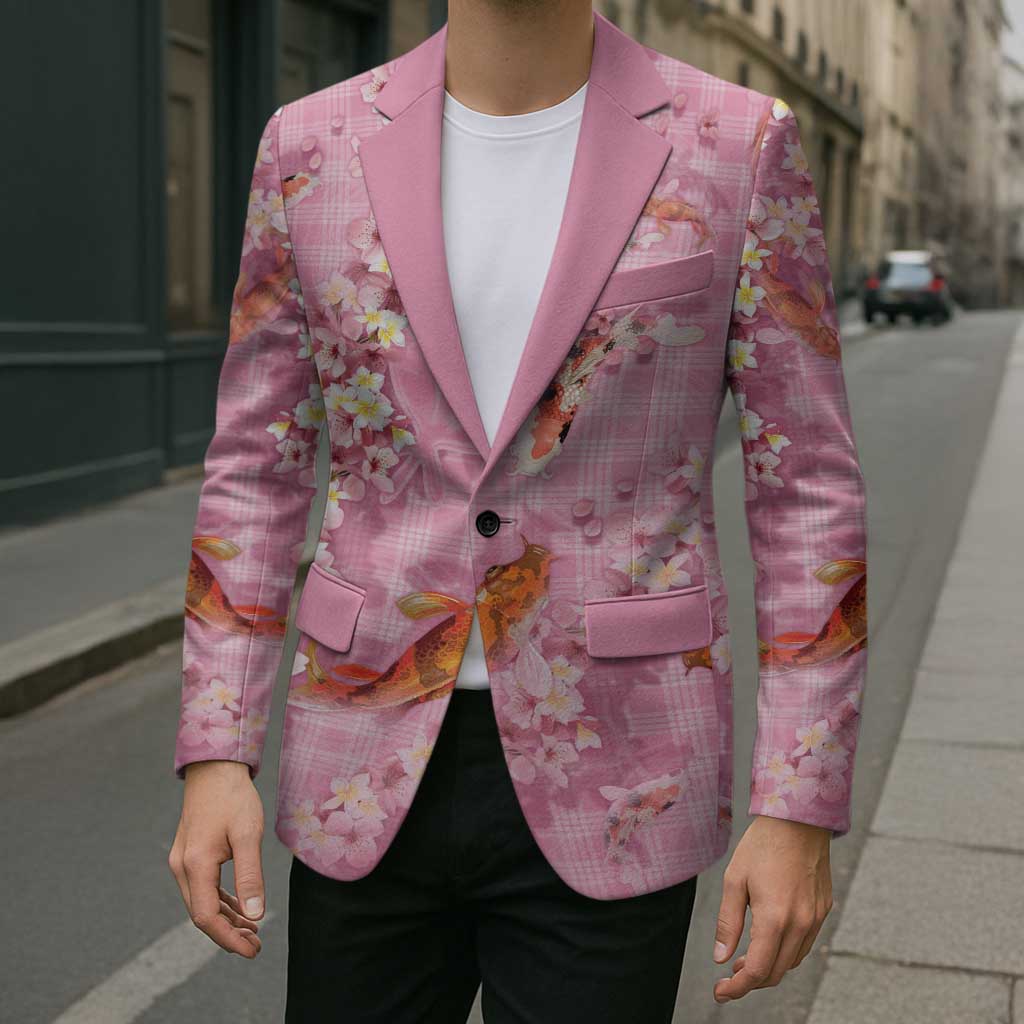 Pink Palaka Hawaiian And Japanese Blazer Sakura Lei With Koi Fish - Polynesian Pride