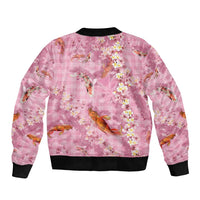 Pink Palaka Hawaiian And Japanese Bomber Jacket Sakura Lei With Koi Fish - Polynesian Pride