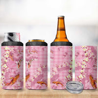 Pink Palaka Hawaiian And Japanese 4 in 1 Can Cooler Tumbler Sakura Lei With Koi Fish - Polynesian Pride