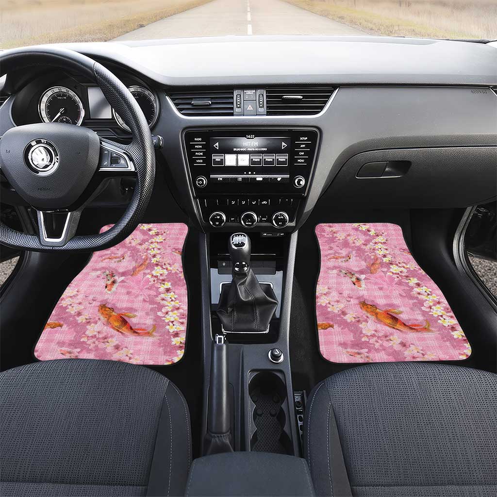 Pink Palaka Hawaiian And Japanese Car Mats Sakura Lei With Koi Fish - Polynesian Pride
